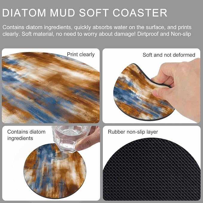 Blue Brown Coasters Set of 4, Absorbent Coasters - Image 9