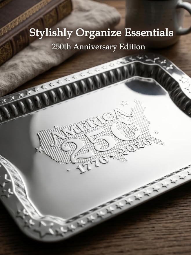 4 Pack America 250th Anniversary 1776-2026 Silver Serving Trays - Image 3