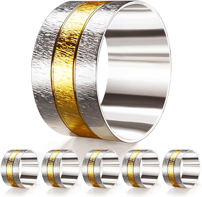 6 Pack Two Tone Textured Napkin Rings Holders Décor Dinner Party Wedding by URWOOW
