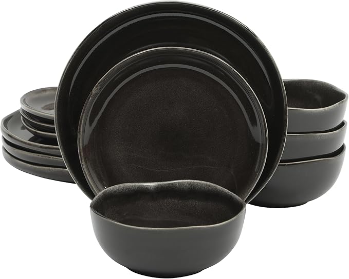 Gibson Elite Nardini 12 Piece Plates and Bowls Reactive Glaze Dishes Stoneware by GibsonHomewares