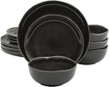 Gibson Elite Nardini 12 Piece Plates and Bowls Reactive Glaze Dishes Stoneware by GibsonHomewares