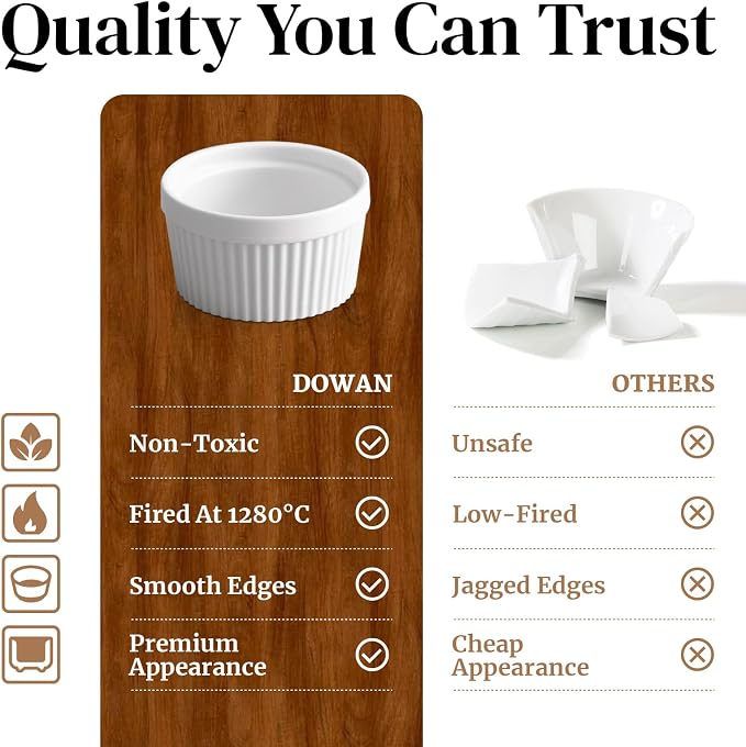 DOWAN 8 oz Ramekins Oven Safe for Creme Brulee, Souffle Dish Baking Bowls - Image 3