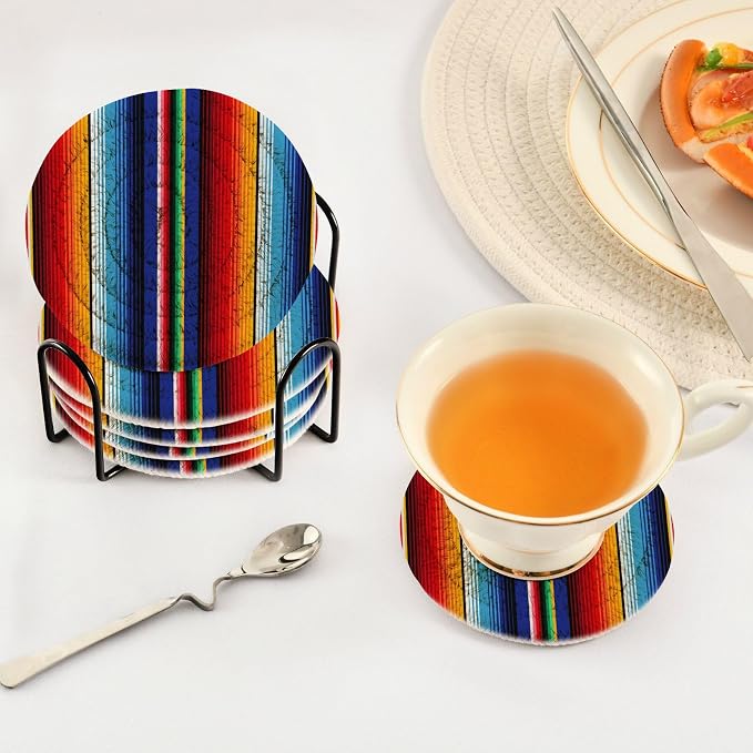 YETTASBIN Mexican Blanket Stripes 6 Pcs Drink Coasters - Image 5