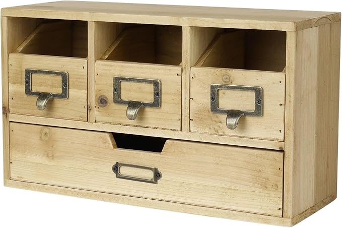 Flexzion Wooden Apothecary Drawers, 4-Drawer Desktop Organizer Cabinet | by Flexzion