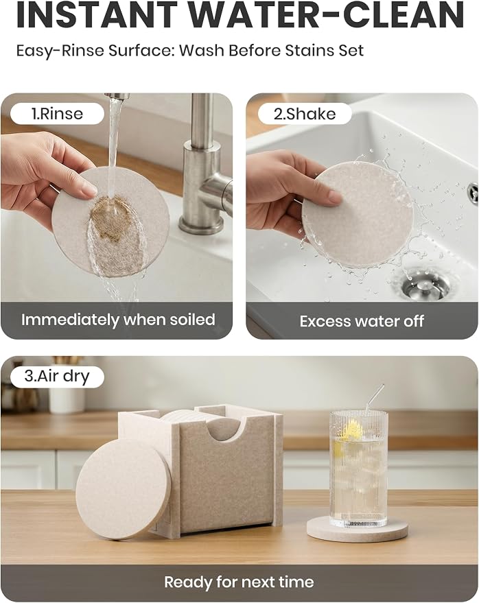 Fluxynara Felt Coasters with Holder, River Pebble | Round Felt Coasters - Image 7