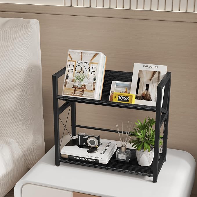 ELITEROO Desktop Bookshelf, 2 Tier Desk Book Organizer Shelf, Wood Tabletop - Image 8