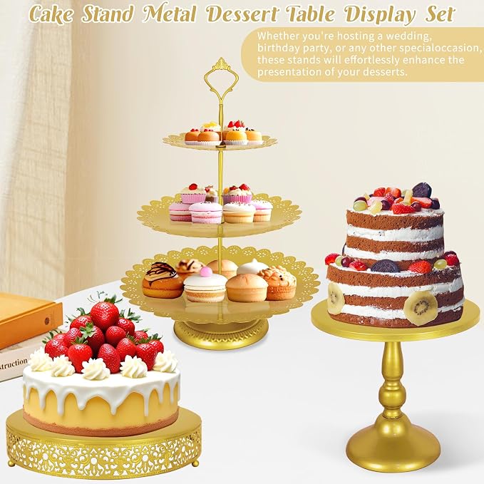 Fivenl 8 Pcs Cake Stand Gold Metal Dessert Table Display Set, 3-Tier Cupcake - Image 4