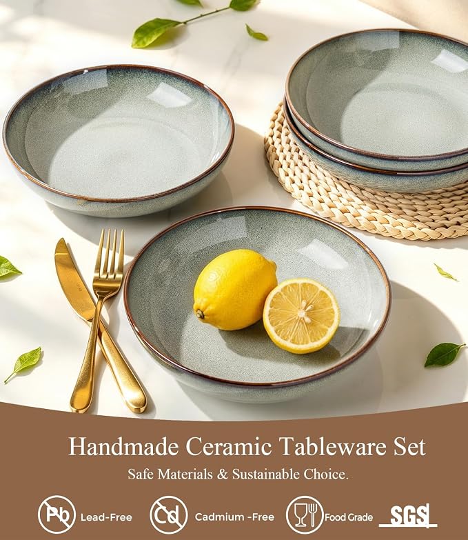 GBhome 8.5'' Ceramic Pasta Bowls, 36oz Stoneware Salad Bowls Set of 6 | - Image 5