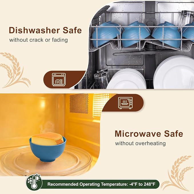 Small Plastic Bowls 10oz, Unbreakable Wheat Straw Bowls Sets of 8, Microwave & - Image 4