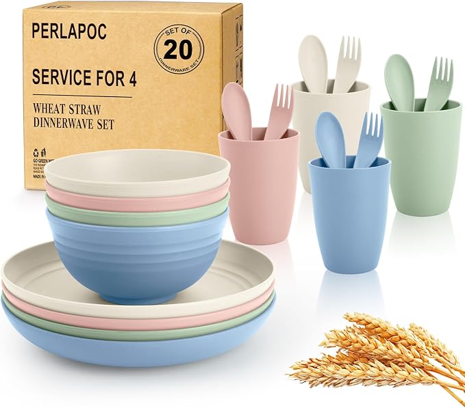 Wheat Straw Dinnerware Sets 20 PCS Service by Perlapoc