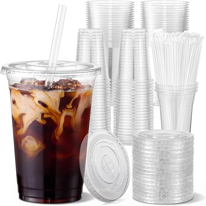 VITEVER Plastic Cups with Lids and Straws, Disposable Cups by VITEVER