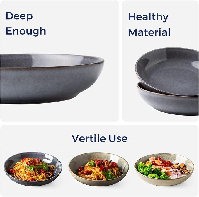 AmorArc 8.5'' Large Pasta Bowls, 36oz Stoneware Pasta Serving Bowls Set of 6 - Image 4