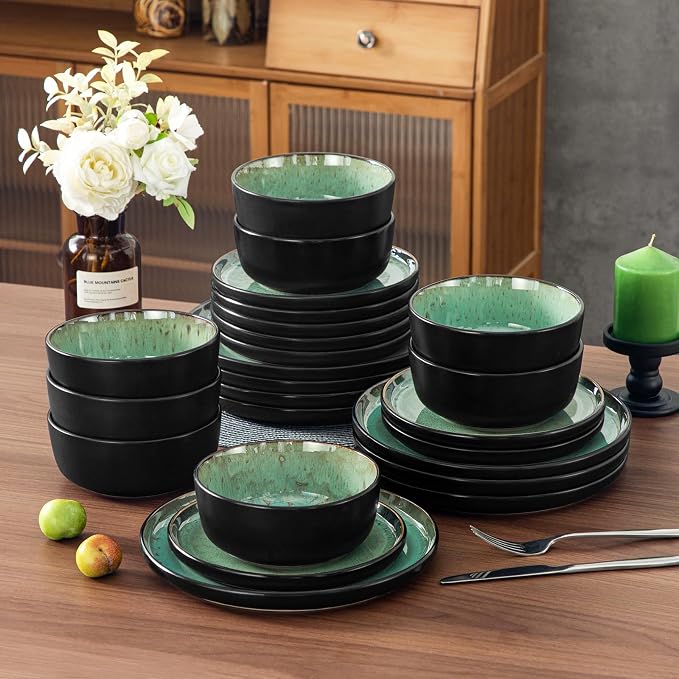 vancasso Plates and Bowls Sets, 24 Pieces Stoneware Dinnerware Sets - Image 7