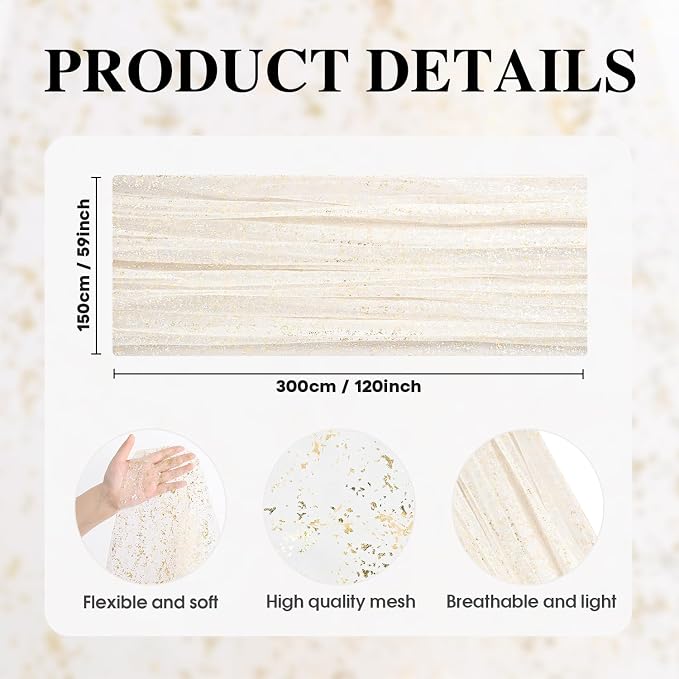 Artoid Mode Beige Gold Gauze Table Runner 59x120 Inch 10FT, Glitter Metallic - Image 7