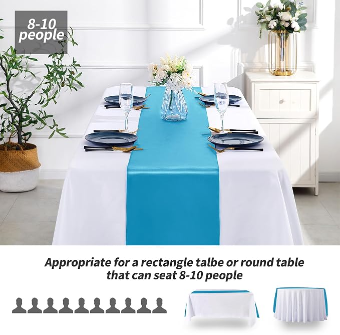 SiinvdaBZX 4 Pcs Teal Blue Satin Table Runner 12 x 108 inches Long | Bright - Image 3