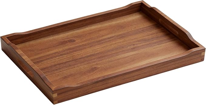 Acacia Wood Serving Tray with Handles, Rectangular Wooden Ottoman Tray by Unknown