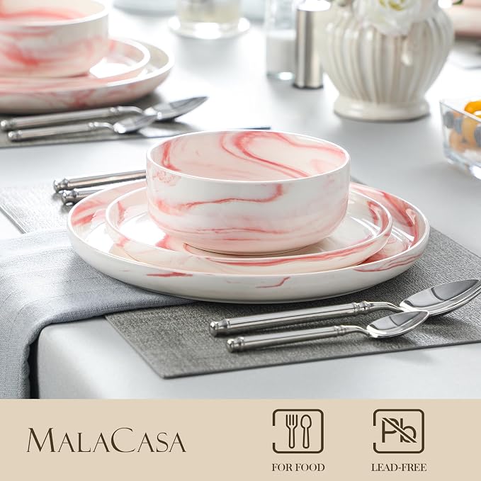 MALACASA 12 Pcs Porcelain Plates and Bowls Sets, Dinnerware Set - Image 3