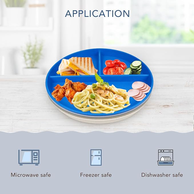 9 Inch 4PCS Unbreakable Portion Control Plates, Divided Plates - Image 3