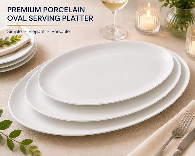 White Serving Platters Set of 3, 15.5/14/12 Inch Oval Serving Dishes - Image 7
