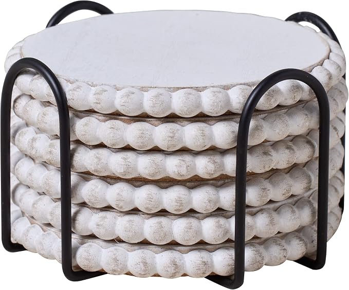 GENMOUS 6 Pack Farmhouse Wooden Bead Coasters by GenMousCo