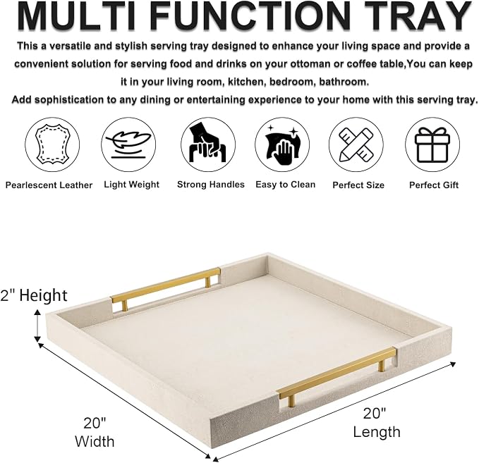 Beige Faux Leather Serving Tray - Image 4