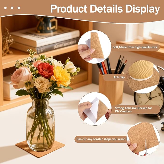 100 PCS Self-Adhesive Cork Sheets 4 x 4 Inch Squares Cork Coasters Square Corks - Image 3