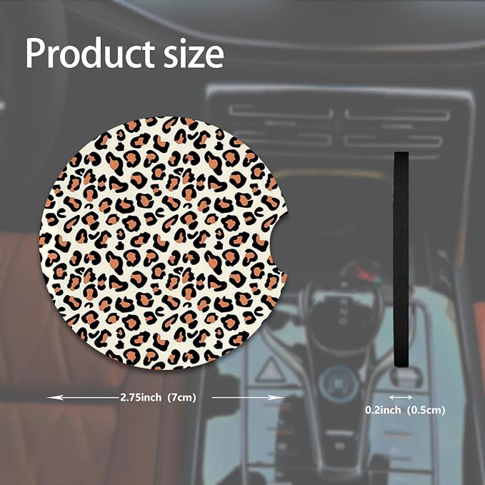 2pcs Leopard Print Car Coasters, Absorbent Universal neoprener Cup Holder - Image 2
