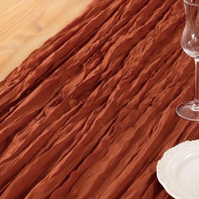 DeZerlor Terracotta Cheesecloth Table Runners 4 Pack Fall Runners | 120Inch - Image 7