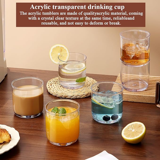 Kyraton Old Fashioned Whiskey Glasses Set of 6, PET Clear Plastic 11.5oz Heavy - Image 3