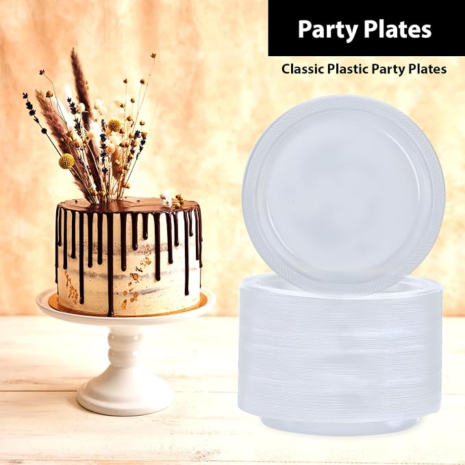 Clear Solid Color Premium Heavy Weight Plastic Dinner Plate 50 Count - Image 4