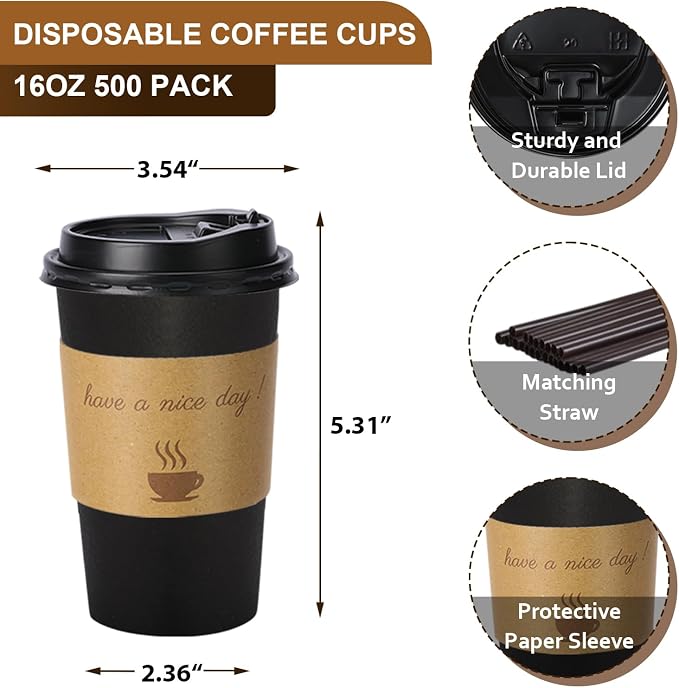 BYSNOW 500 pack 16 oz Bulk Disposable Paper Coffee Cups - Image 2