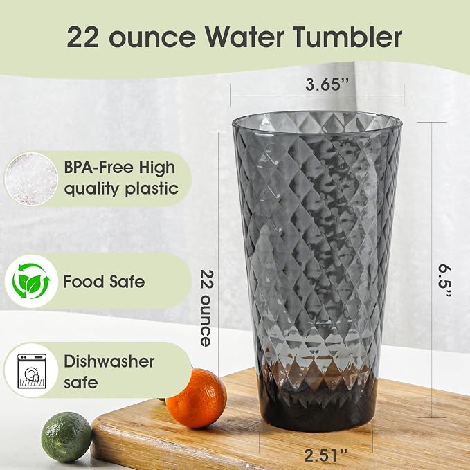 BPA-Free Plastic Tumblers 8 Pack | Reusable Dishwasher Safe | Stackable - Image 2
