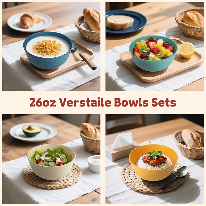 Wheat Straw Camping Bowls Sets of 6, Unbreakable 26oz Lightweight Bowls Sets - Image 4