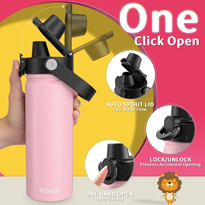 baab 18oz Kids Insulated Water Bottle 18/8 Stainless Steel Kids Cup 2 Pack | - Image 4