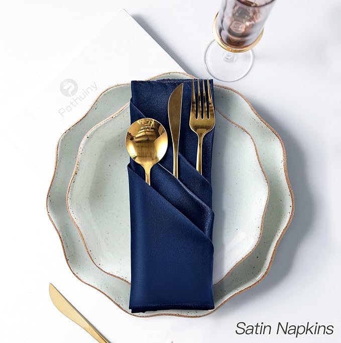 P Pothuiny 50 Pcs Navy Blue Satin Napkins 17 x 17 Inch, Satin Cloth Napkins | - Image 5