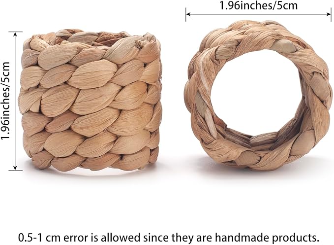 Napkin Rings Set of 6, Handmade Water Hyacinth Boho Napkin Rings, Rustic - Image 2