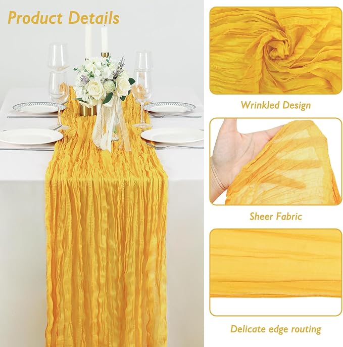 1 Pack Gold Cheesecloth Table Runner 120 Inch Boho Wedding Decor | Cheesecloth - Image 3