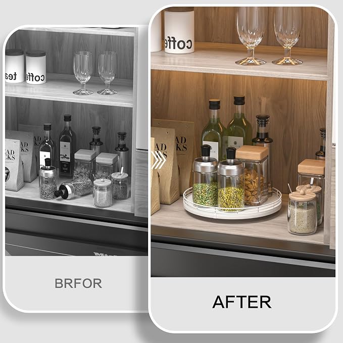 Oroyutor 10-Inch Oak Lazy Susan Spice Organizer, toiletries and decor on - Image 5