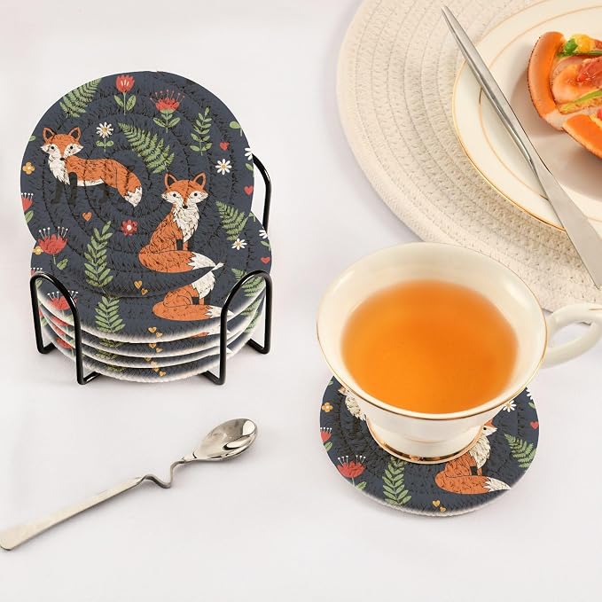 Fox Flower Black Pattern Coasters - Image 5