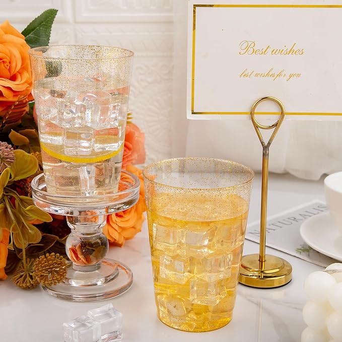 I00000 200 Pack 12 oz Gold Glitter Plastic Cups, Disposable Plastic Wine - Image 5