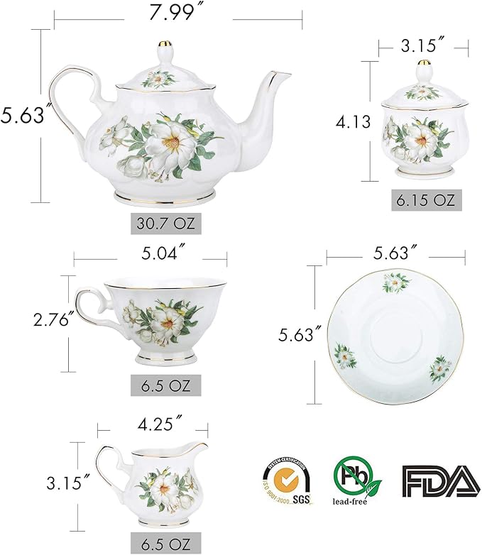 CHENP.HMC Porcelain Tea Cup Set 22-Piece Ceramic Coffee Tea Sets | Cups Saucer - Image 4