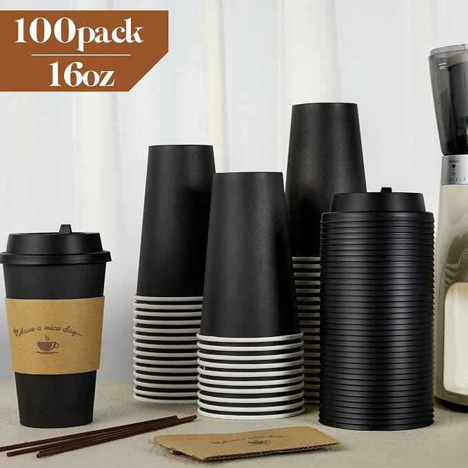 LITOPAK 100 Pack 16 oz Paper Coffee Cups - Image 3