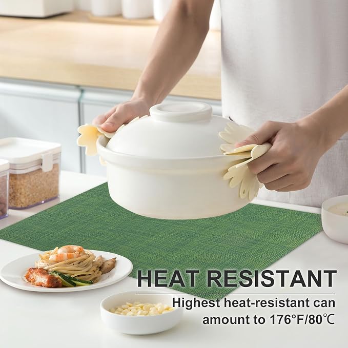 Vinyl Placemats Set of 6, PVC Woven Washable Non-Slip Table Mats, Heat - Image 2