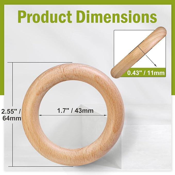 FoDau770 10pcs Natural Beech Wooden Rings, Unfinished Solid Wood Rings Heavy - Image 2