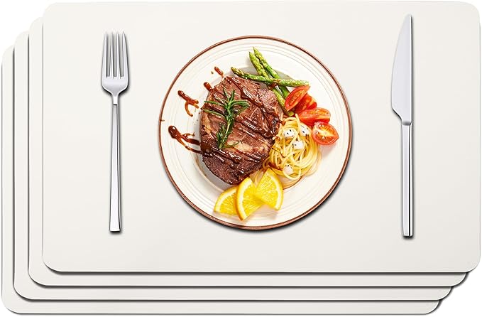 Maxpearl Faux Leather Placemats Set of 4, Ivory White | Waterproof by Maxpearl