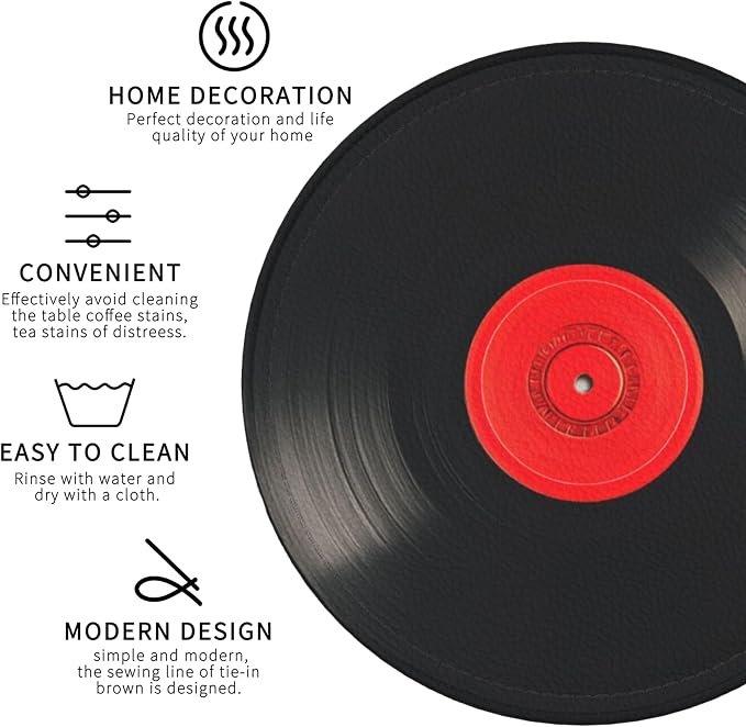 Record Coasters Leather Round Drink Coasters 6 Pcs Set - Image 4
