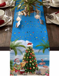 Coastal Christmas Table Runner 120 Inches Long, Xmas Tree Santa Beach Table by Unknown