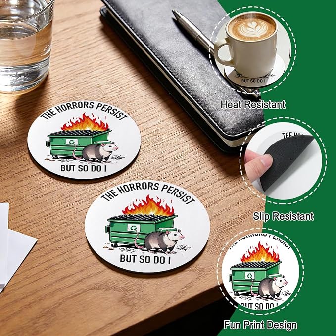 The Horrors Persist But So Do I Drink Cup Holder Coaster Set of 2, Funny - Image 3