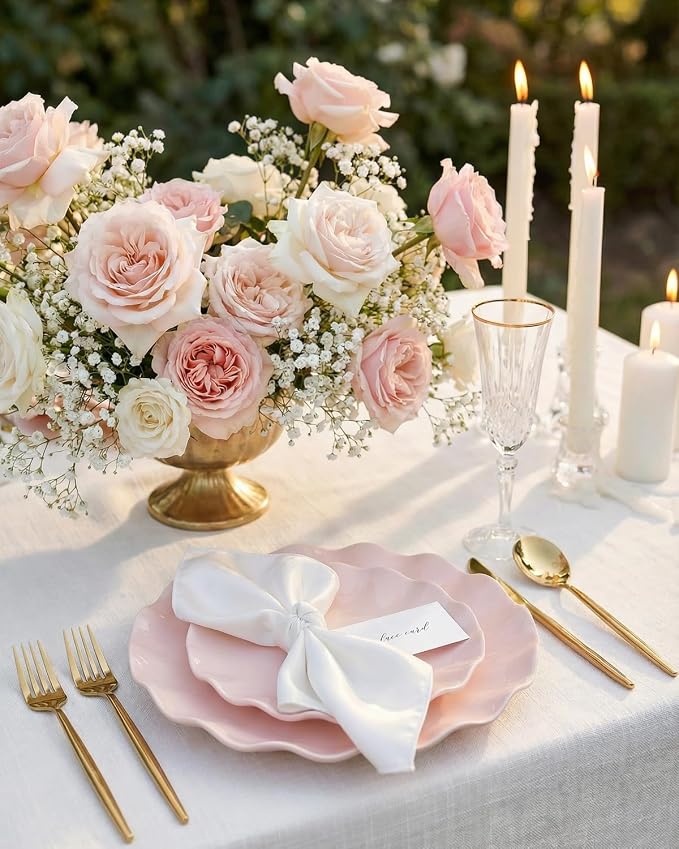 LIYH 24 Pcs Pink Plastic Plates Reusable, Light Weight Daisy Wavy Plate Parties - Image 2