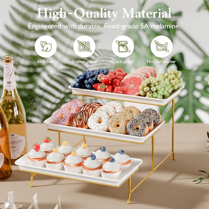 Bumusty 3-Tier Melamine Serving Tray Set, 14 x 7 in, Birthdays and Holidays - Image 3